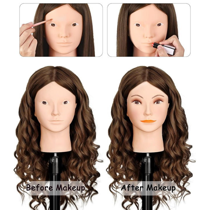 Frisierkopf Echthaar, TopDirect 66cm/26 Zoll 70% Echtes Haar Ubungskopf Friseur Trainingskopf mit Fl