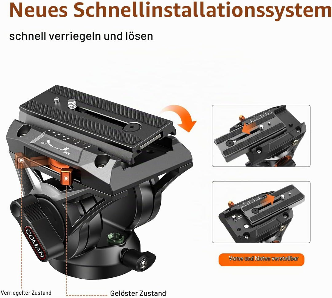 COMAN 186CM Stativ Kamera - Aluminium Mit Camera Tripod 360° Flexibles Schwenken &amp; +90°/-70° Neigen,