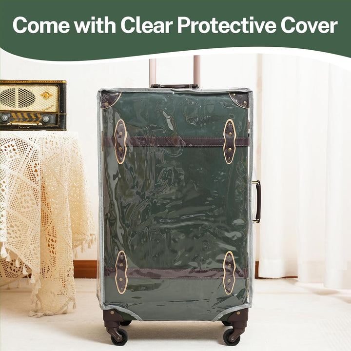 Urecity Koffer Vintage mit 4 Rollen Trolley Koffer Reisekoffer Leicht Retro Hartschalen Koffer 2-Tei
