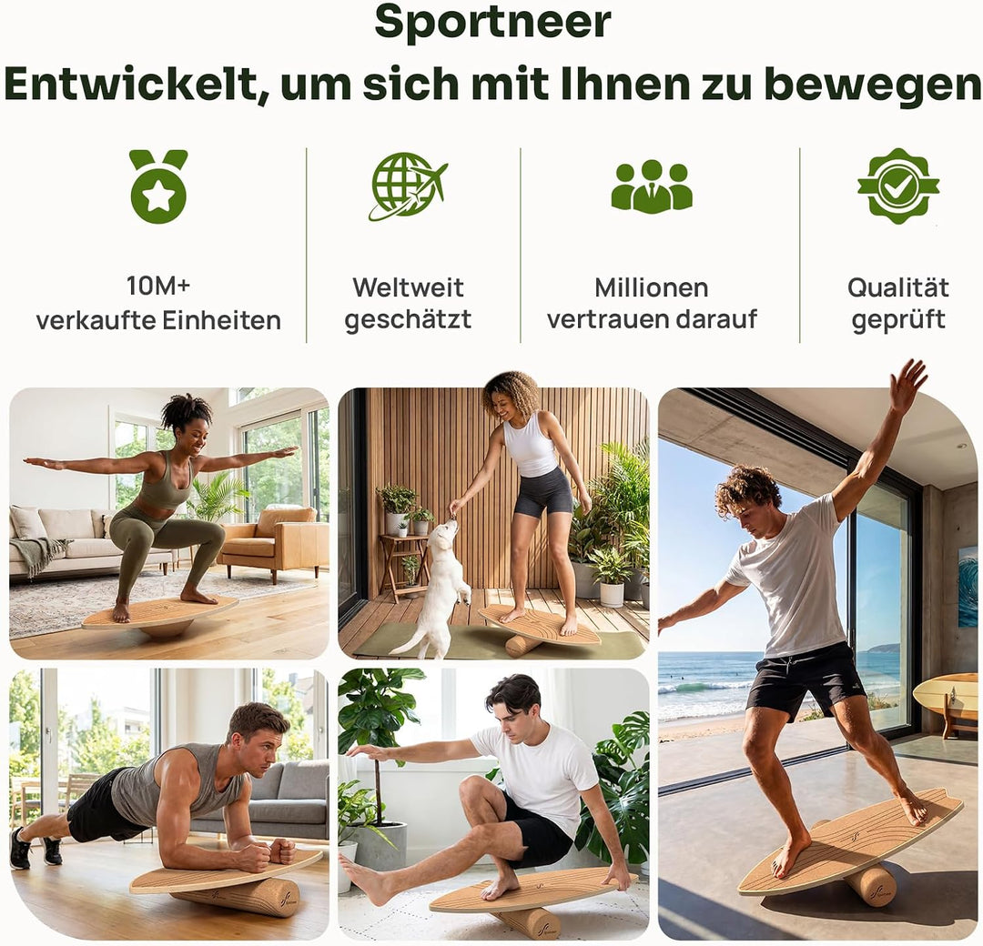 Sportneer Kork Surfin Balance Board Erwachsene 8-in-1, Balance-trainer Set | Grössere Gleichgewichts