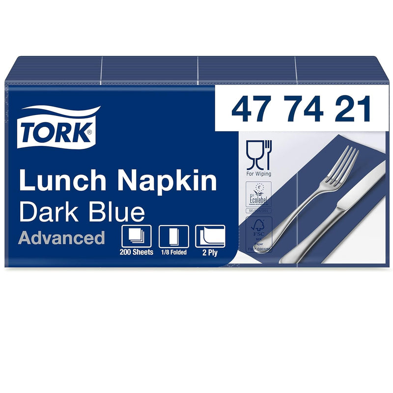 Tork 477421 Lunchservietten Dunkelblau 1/8 Falz / 2-lagige, vorgefaltete Papierservietten für Snacks