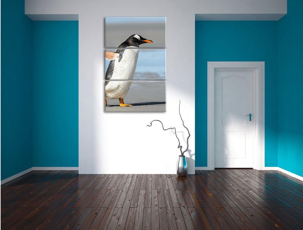 Pinguin am Strand 3-Teiler Leinwandbild 120x80 Bild auf Leinwand