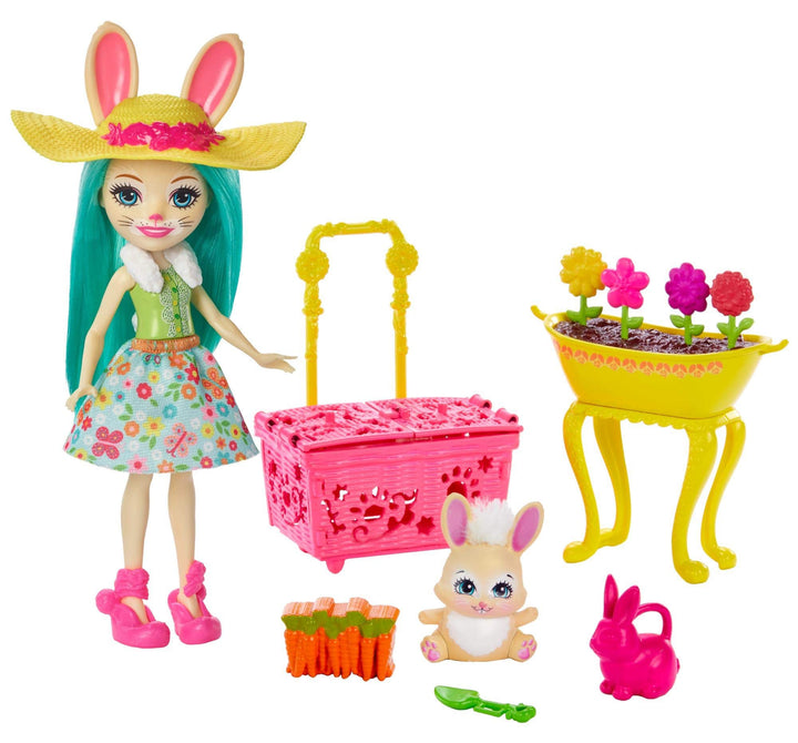 Enchantimals GJX33 - Gartenfreunde Spielset mit Fluffy Bunny Puppe, Tierfreund Mop und Zubehör, Spie