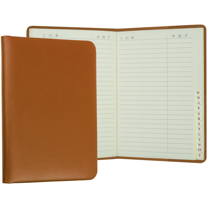 DELMON VARONE - Personalisierbares Adressbuch DIN A6 gebunden mit A-Z Register Boxcalf Premium Leder