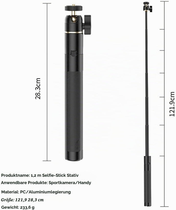120 cm Stativ & Selfie-Stick für DJI Osmo Action 6, erweiterbares Selfie-Stick-Stativ, kompatibel mi