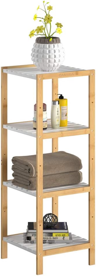 Casaria® Badezimmer Regal Bambus Holz 4 Ablagen Belastbarkeit 40kg Küche Wohnzimmer Bad Diele Standr