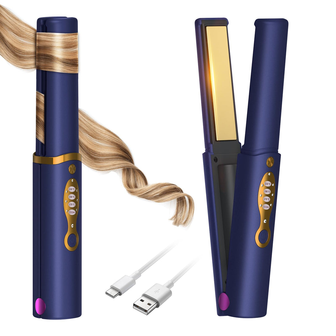 OBEST Glätteisen Kabellos, 2 in 1 Glätteisen Locken und Glätten, Wiederaufladbares Tragbares USB Haa