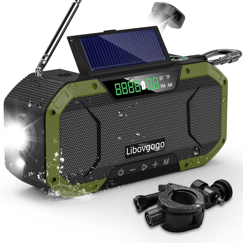 Libovgogo DF-580Pro 5000mAh Kurbelradio mit Handyladefunktion Solar, 7W IPX5 Waterproof Bluetooth La