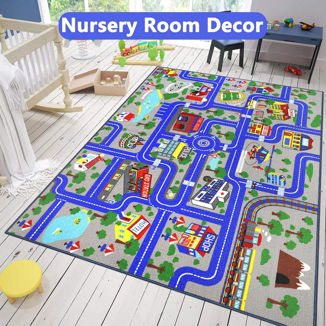 Capslpad Kinder Teppich Spielteppich für Kinder Stadt 150x200cm rutschfest Kinderteppich Spielmatte