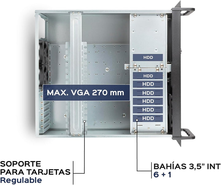 Unykach UK4229 EVO Rack-Gehäuse, Tiefe 480 mm, 2 USB3.0, 1 x 120 mm Lüfter und 2 x 80 mm Lüfter, Sch