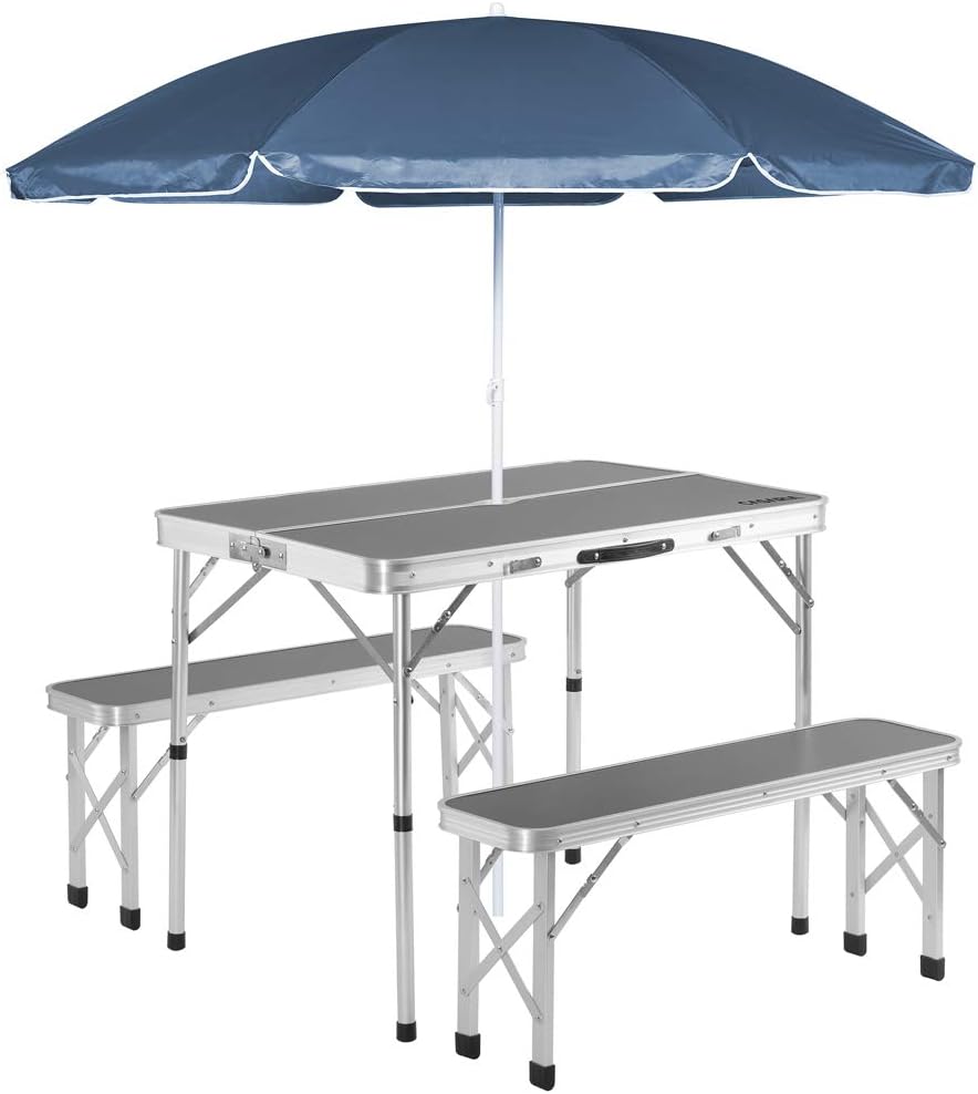 CASARIA® Klapptisch Wetterfest Höhenverstellbar Campingtisch mit Bänken Gartentisch Falttisch 120x60
