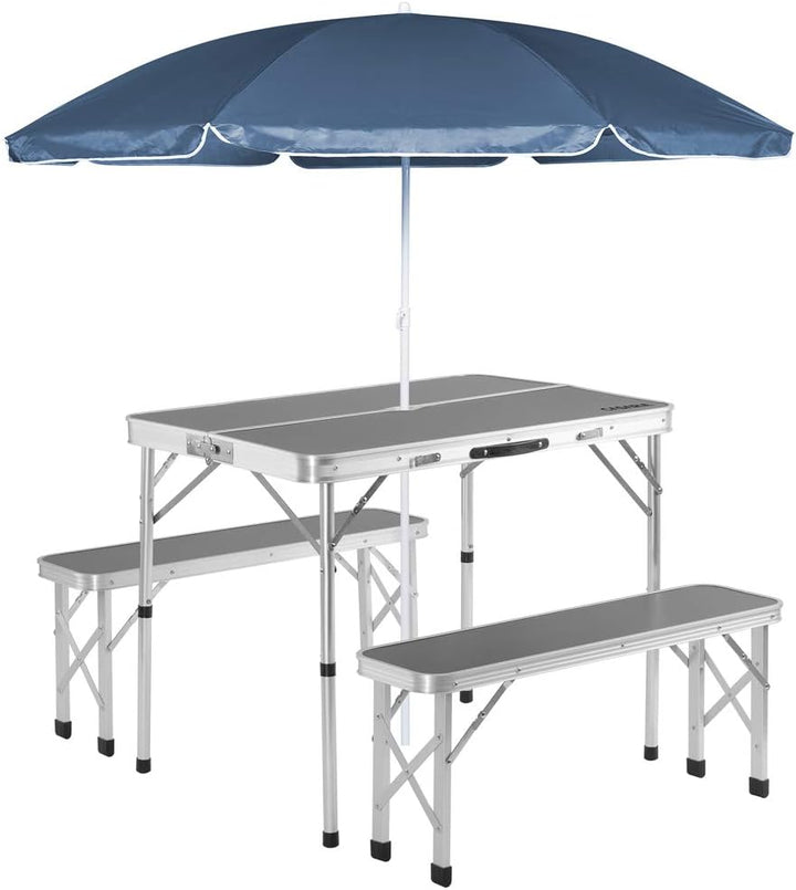 CASARIA® Klapptisch Wetterfest Höhenverstellbar Campingtisch mit Bänken Gartentisch Falttisch 120x60