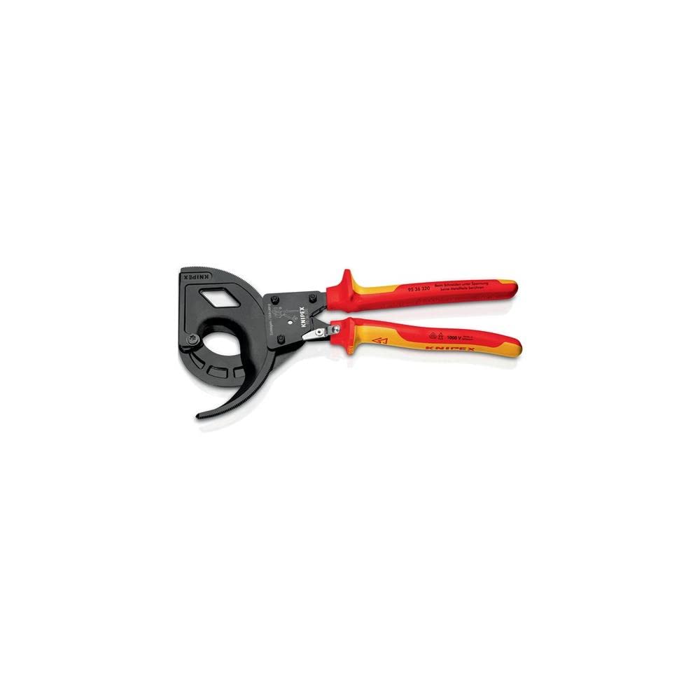 Knipex Kabelschneider (Ratschenprinzip, Dreigang) schwarz atramentiert, isoliert mit Mehrkomponenten