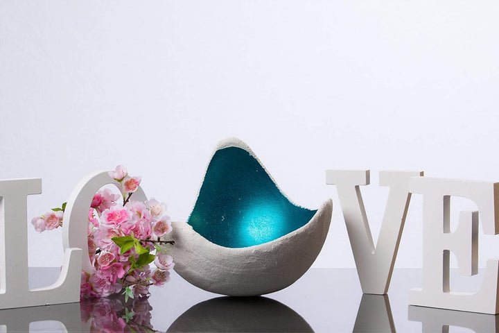 Lichtschale petrol - M (20cm) - Beton weiss - Unikat handmade - Windlicht - Geburtstagsgeschenk - De