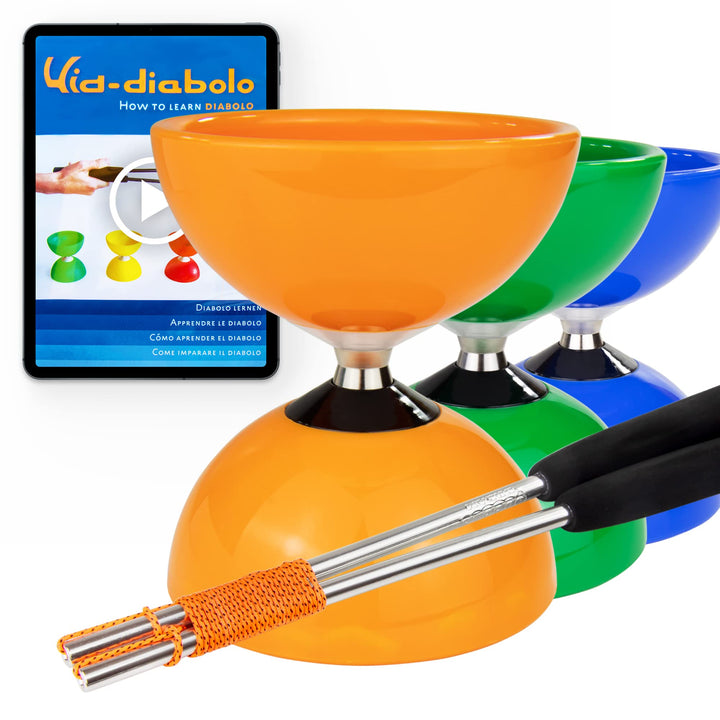 Juggle Dream Carousel Diabolo Jonglier-Set - Dreifach-Kugellagerachse - mit Aluminiumstäben und Onli