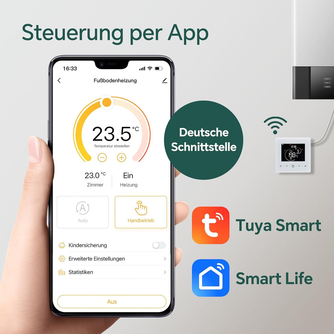 Beok Smart Thermostat Für Gaskessel, Tuya WiFi Raumthermostat Heizungthermostat Digital LCD-Anzeige