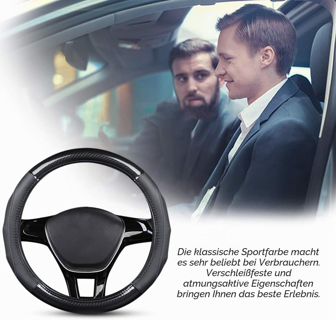 Ergocar Auto Lenkradbezug Rutschfester Auto Sport Lenkradschutz Kohlefaser &amp; Erste Schicht Rindslede