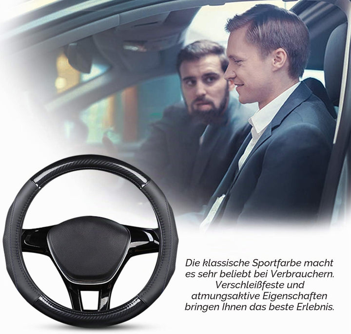 Ergocar Auto Lenkradbezug Rutschfester Auto Sport Lenkradschutz Kohlefaser &amp; Erste Schicht Rindslede