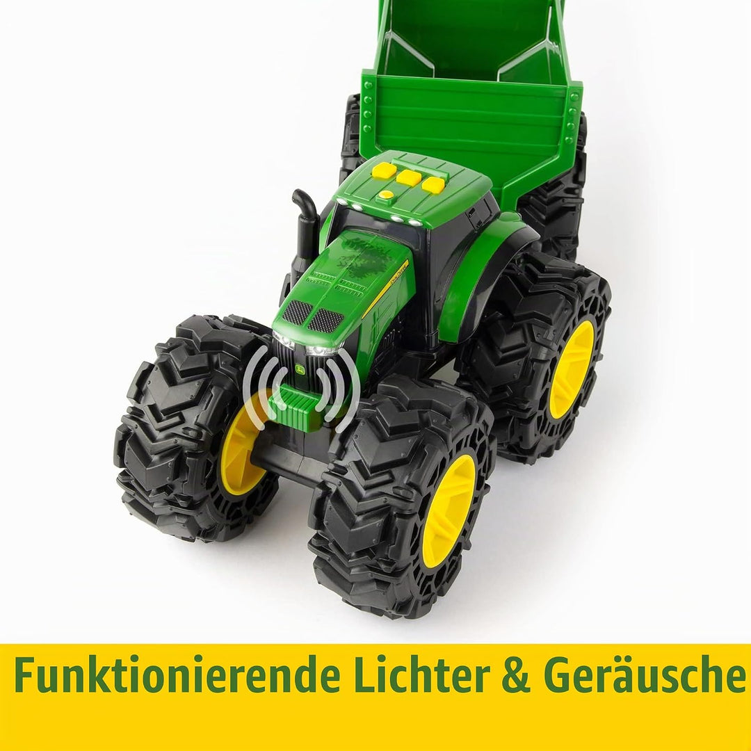 Tomy 47353 John Deere Treads Traktor Wagon, Monster Truck Spielzeug Rädern, Grünes Kinderspielzeug,