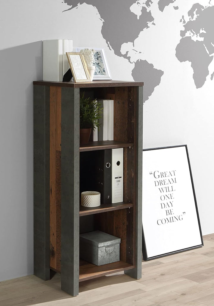 Forte Clif Regal, Holzwerkstoff, Old – Wood Vintage / Betonoptik Dunkelgru, B/H/T: 47 / 115,1 / 41,6
