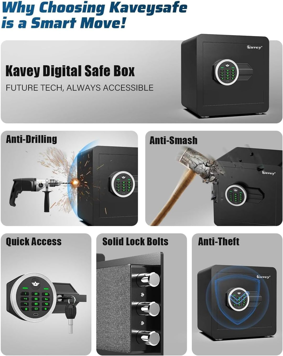 kavey 32L Safe Tresor, Möbeltresore mit digitalem Tastenfeld und dualem Alarmsystem, Geldkoffer mit