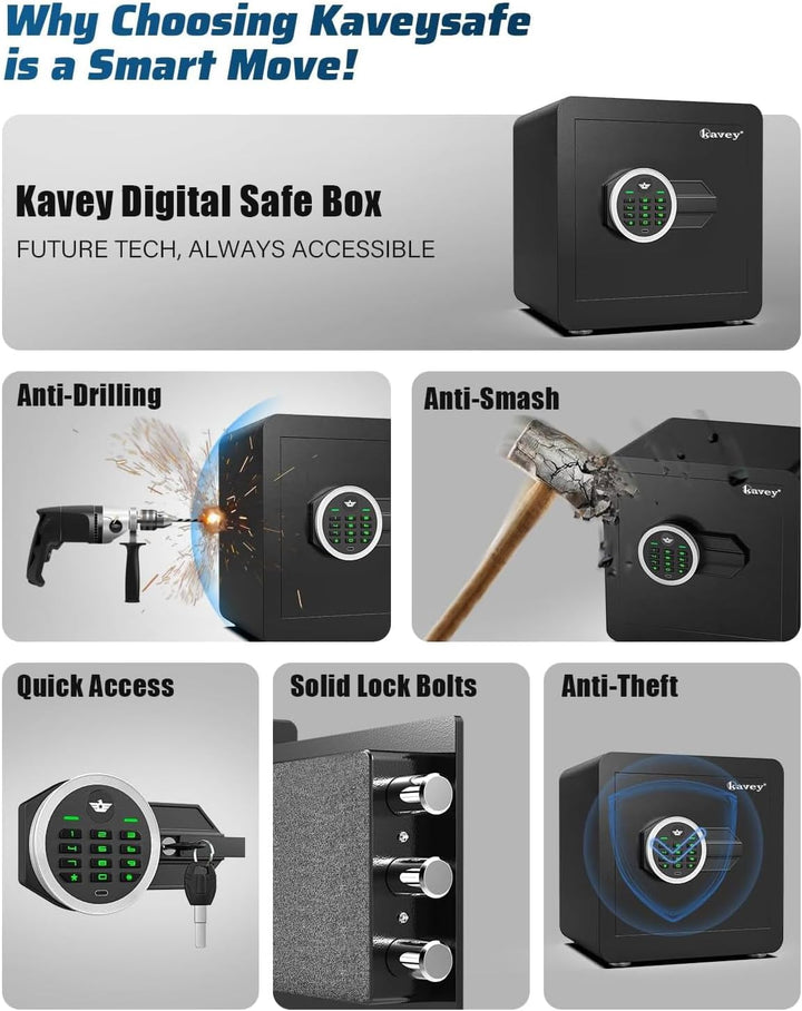 kavey 32L Safe Tresor, Möbeltresore mit digitalem Tastenfeld und dualem Alarmsystem, Geldkoffer mit