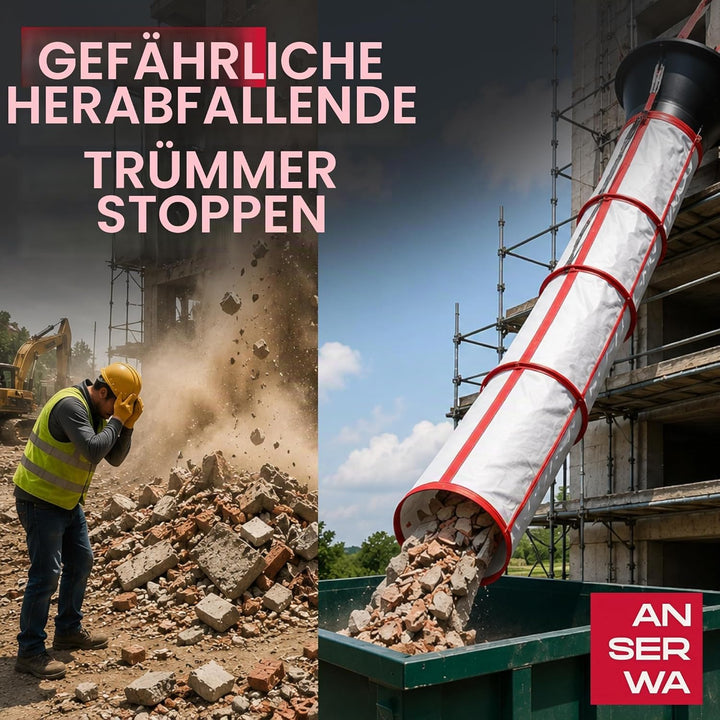 Flexible Schuttrutsche 15m | Bauschuttrutsche mit Einfülltrichter | Spanngurten, Robuste Abfallrutsc