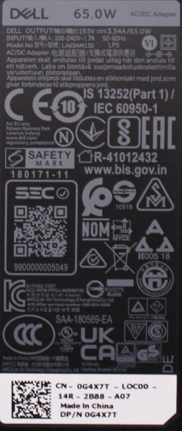 Dell 928G4, LA65NS2-01 Netzteil, Ladegerät 65W 19.50V 3.34A für X300, D630 usw.