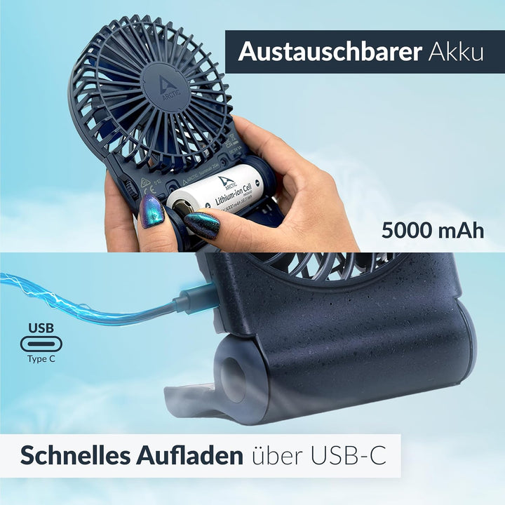 ARCTIC Summair 2Go (blau) - Wiederaufladbarer Handventilator mit Standfuss | Stufenlos regelbar, 4-7