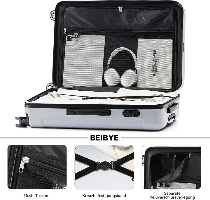 BEIBYE Zwillingsrollen Hardcase Reisekoffer Koffer Trolleys Hartschale in XL-L-M in 14 Farben (Silbe