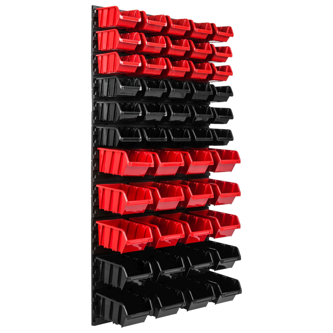 Lagersystem Werkstattregal | 57 x 116 cm | 50 stck. Box | Wandregal mit Stapelboxen - Wandplatten Ex