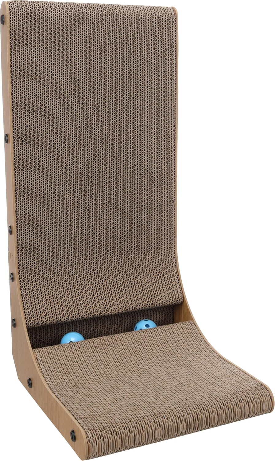 katzenspielzeug - kratzspielzeug Hugo L Form beige 27x31x56 cm - MDF und karton - beidseitig nutzbar