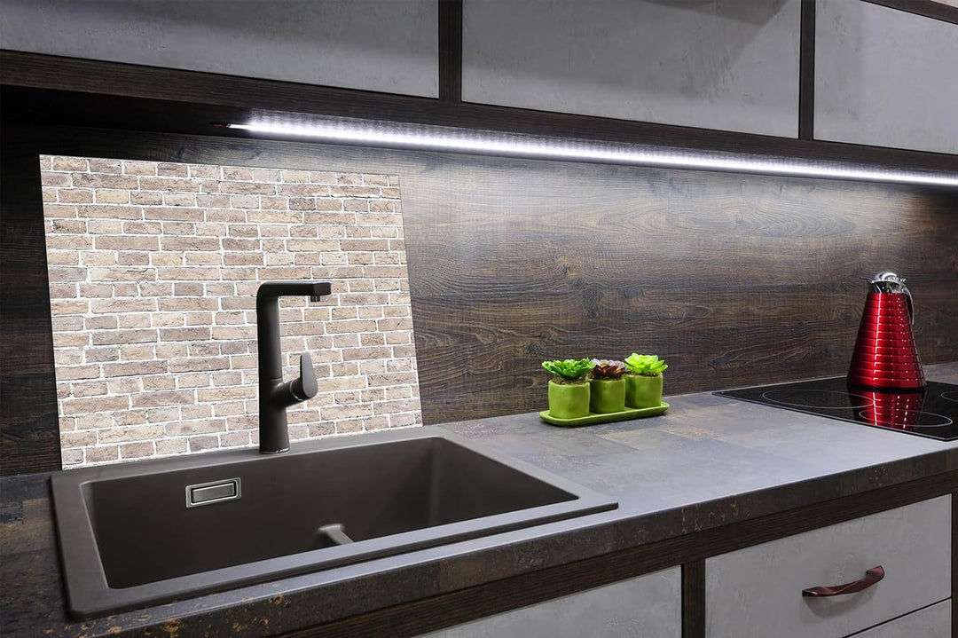 SmartDecoration Herdabdeckplatte Ceranfeldabdeckung aus Glas 60x52 cm Einteilig Motiv "Ziegel" Beige