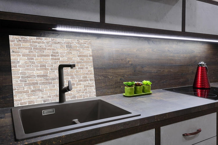 SmartDecoration Herdabdeckplatte Ceranfeldabdeckung aus Glas 60x52 cm Einteilig Motiv "Ziegel" Beige