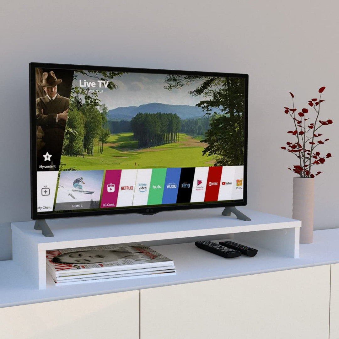 Henor TV-Ständer aus FSC® Holz, TV-Bildschirmerhöhung, 85 x 35 x 12 cm, Tragkraft 50 kg, Weiss 85x35