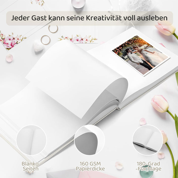 Hyggartn Hochzeitsgästebuch – Hardcover Gästebuch mit Goldprägung, 100 Seiten Blanko + 4 Hochzeitsst