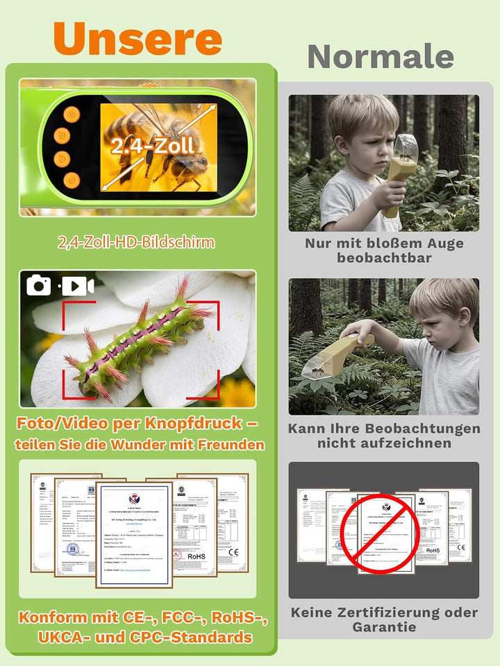 Forscherset für Kinder, Insektenfänger Spielzeug mit Mikroskop-Grün | Becherlupen für Kinder, Kinder