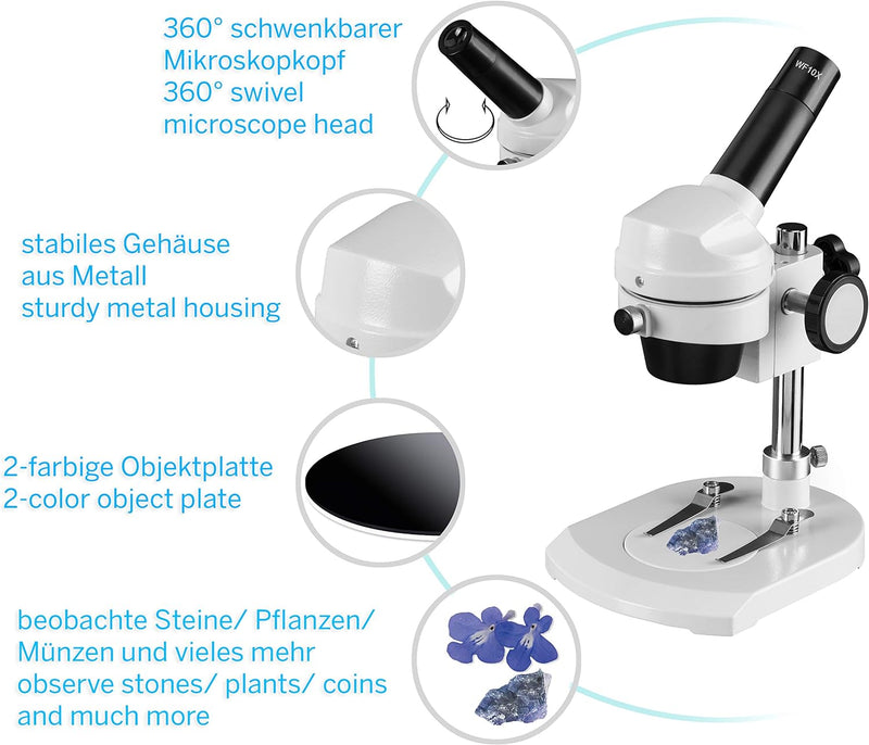 Bresser Junior Mikroskop Auflichtmikroskop mit 20-facher Vergösserung und stabilem Gehäuse aus Metal