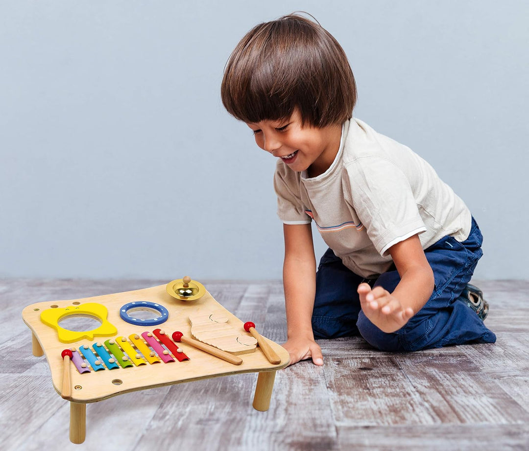 small foot 1166 Musiktisch aus Holz, inkl. Xylophon, Ratsche, Schelle, Trommel und Holzschlegl, ab 3