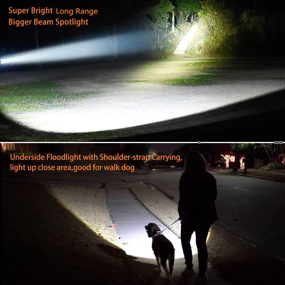 MAYTHANK Led Taschenlampe Extrem Hell Aufladbar 6000 Lumen Handscheinwerfer Grosse 4 Batterie 10000M