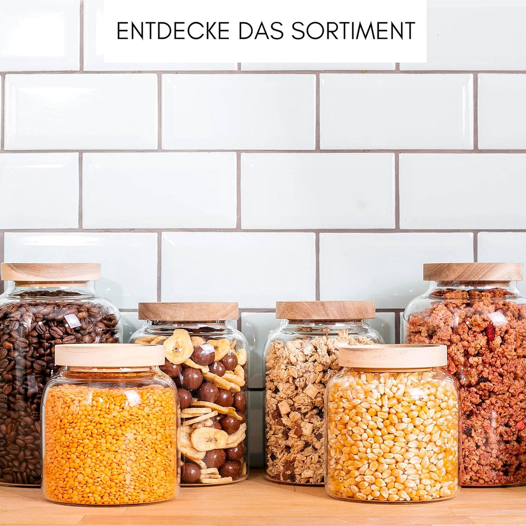 Econovo® Vorratsgläser mit Deckel (2-teilig) 1200ml, Vorratsdosen aus Glas mit Holzdeckel luftdicht,