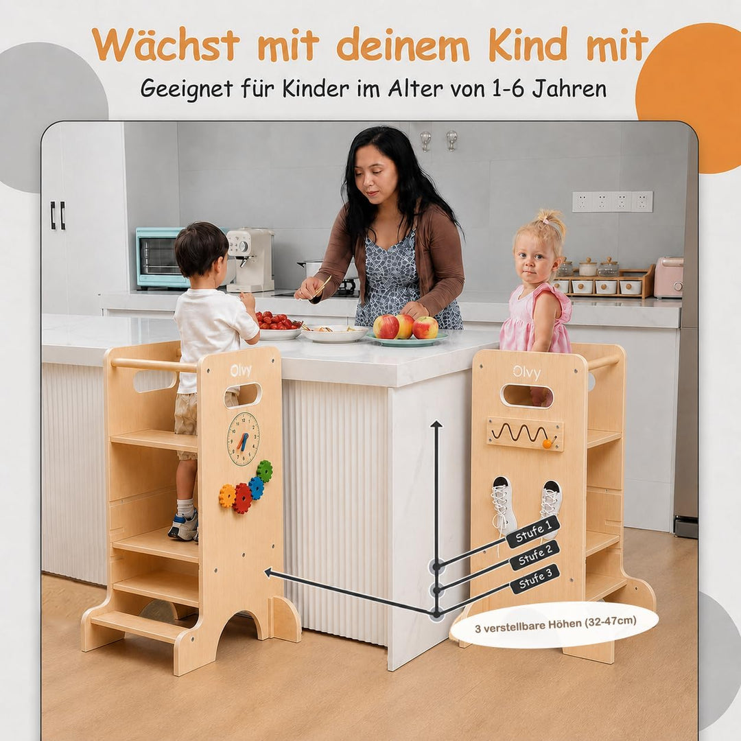 Olvy Montessori Lernturm | Learning Tower Holz für Kinder ab 1 Jahr 4-in-1 Learning Tower, 4-in-1 Le