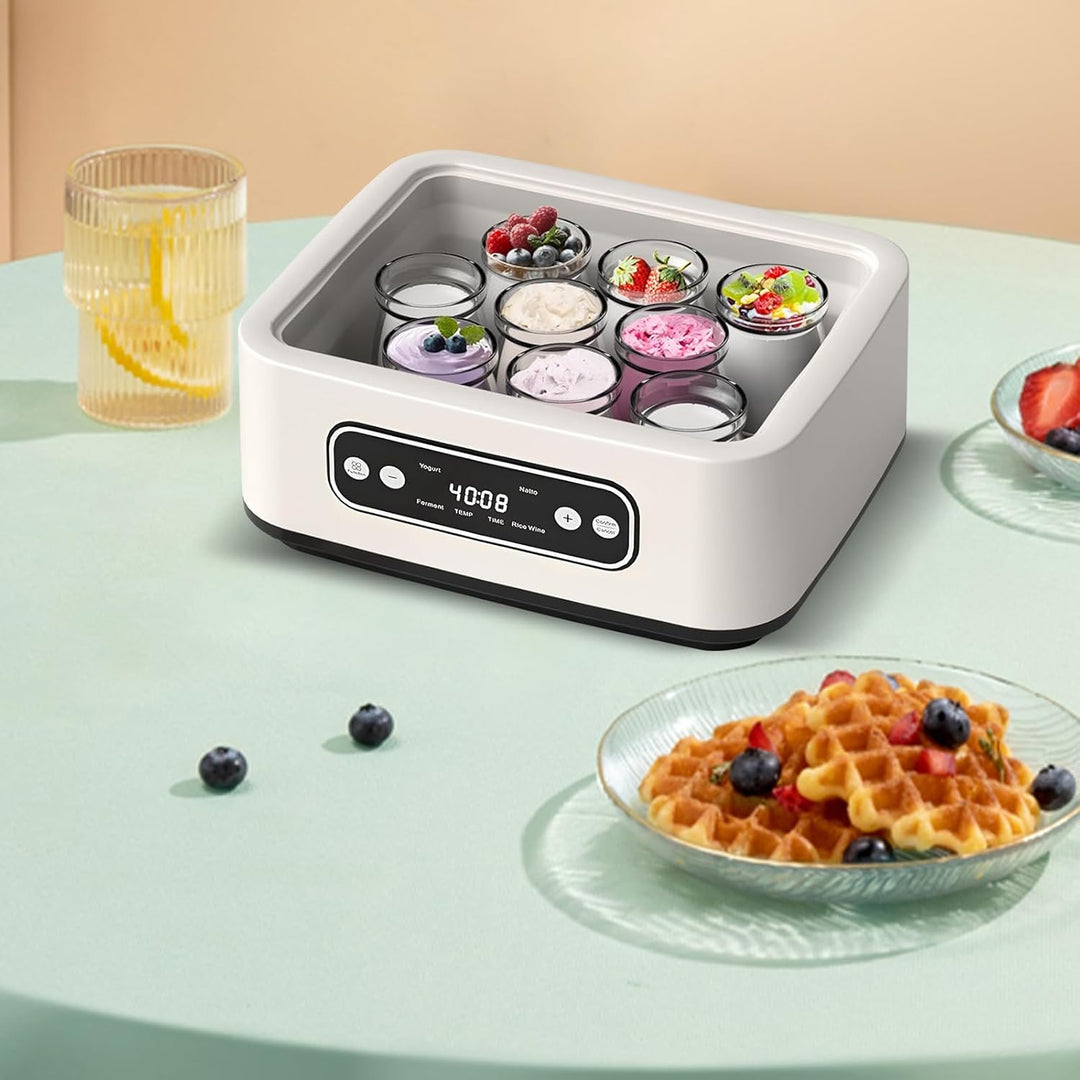 Joghurtbereiter, Joghurtmaschine inkl. 6 Glasbehälter à 100 ml für bis 1,6L selbstgemachten Joghurt,