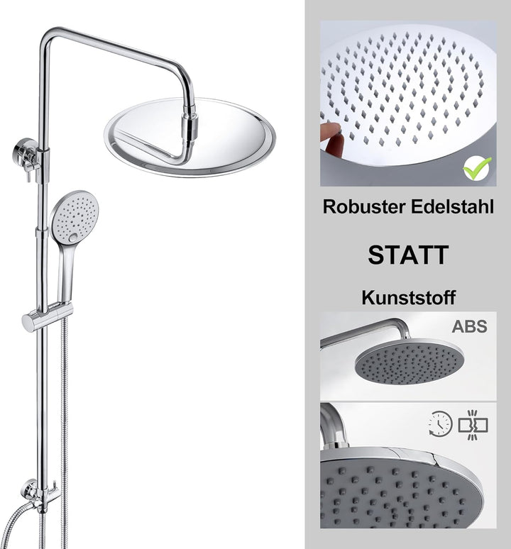JOHO Edelstahl Duschset ohne Armatur, chrom Duschsystem, Regendusche set, Überkopfbrause set, Duschg