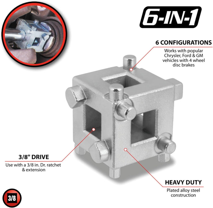 Performance Tool W80621 Automotive-Brake-Adjusting-Tools 3/8-Inch Drive Disc Brake Piston Tool, 3/8-