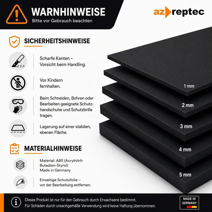 Kunststoffplatte ABS 2mm Schwarz 1000x500mm (100cm x 50cm) Acrylnitril-Butadien-Styrol - Made in Ger