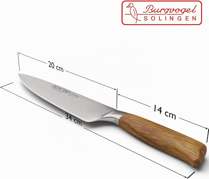 Burgvogel Solingen Kochmesser 20 cm geschmiedet Olivenholz, Oliva Line, rostfrei, deutsches Küchenme
