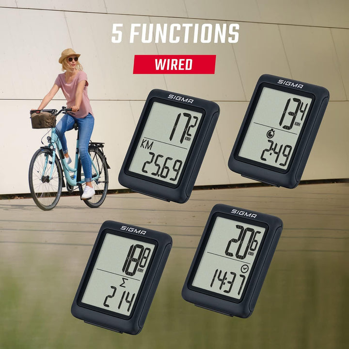 SIGMA SPORT Fahrradcomputer BC 5.0 WR - Einheitsgrösse Bundle mit Mini Fahrradglocke, schwarz, Einhe