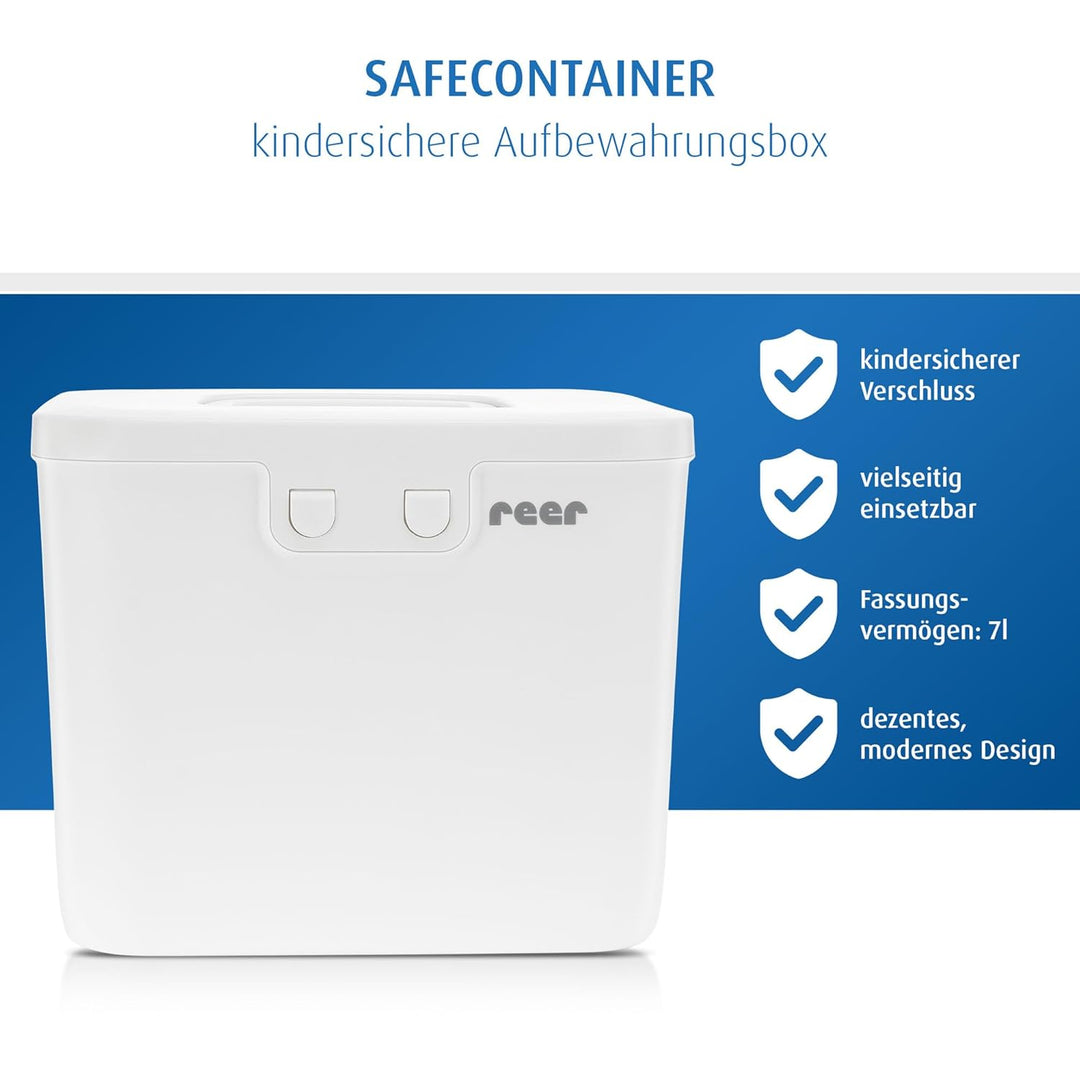 reer SafeContainer Aufbewahrungsbox | Schutz vor gefährlichen Kleinteilen | kindersicherer Verschlus