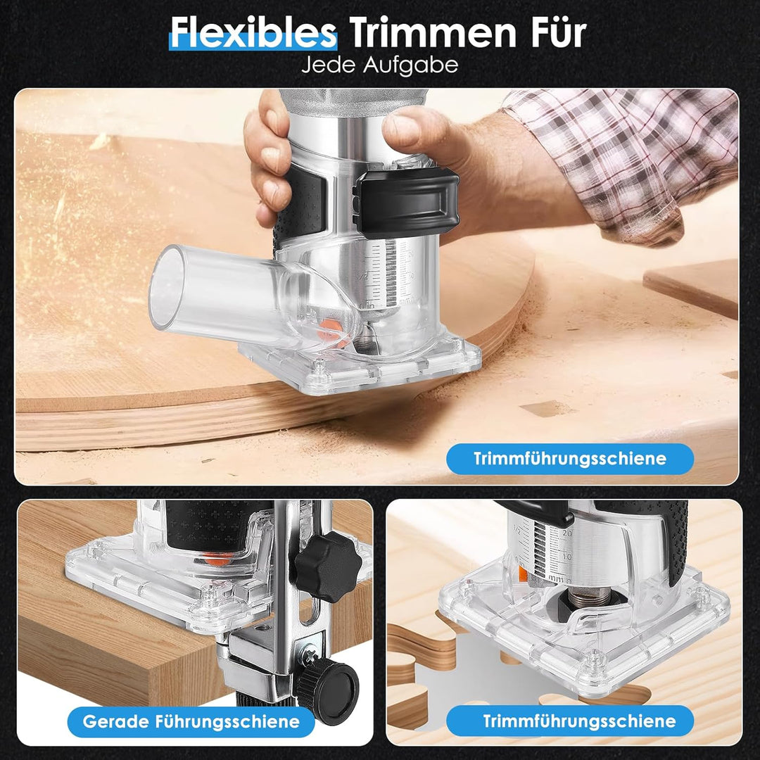 Akku Oberfräse für Makitta18V Akku für 6.35mm+8mm Spannzange,900W kantenfräseTrimmer Set mit 15 Stüc